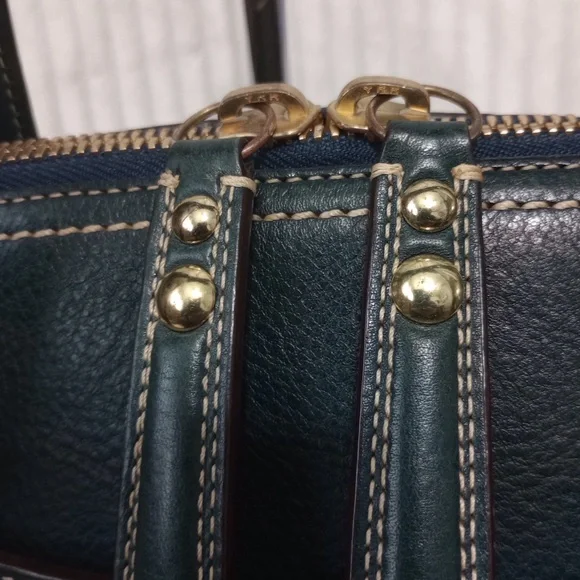Coach Hamptons Blue Leather Satchel with Gold Accents